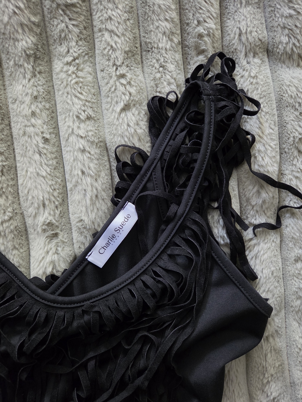 Charlie Suede London Black Fringe Scoop Neck Tank Top XS and S - Picture 4 of 4